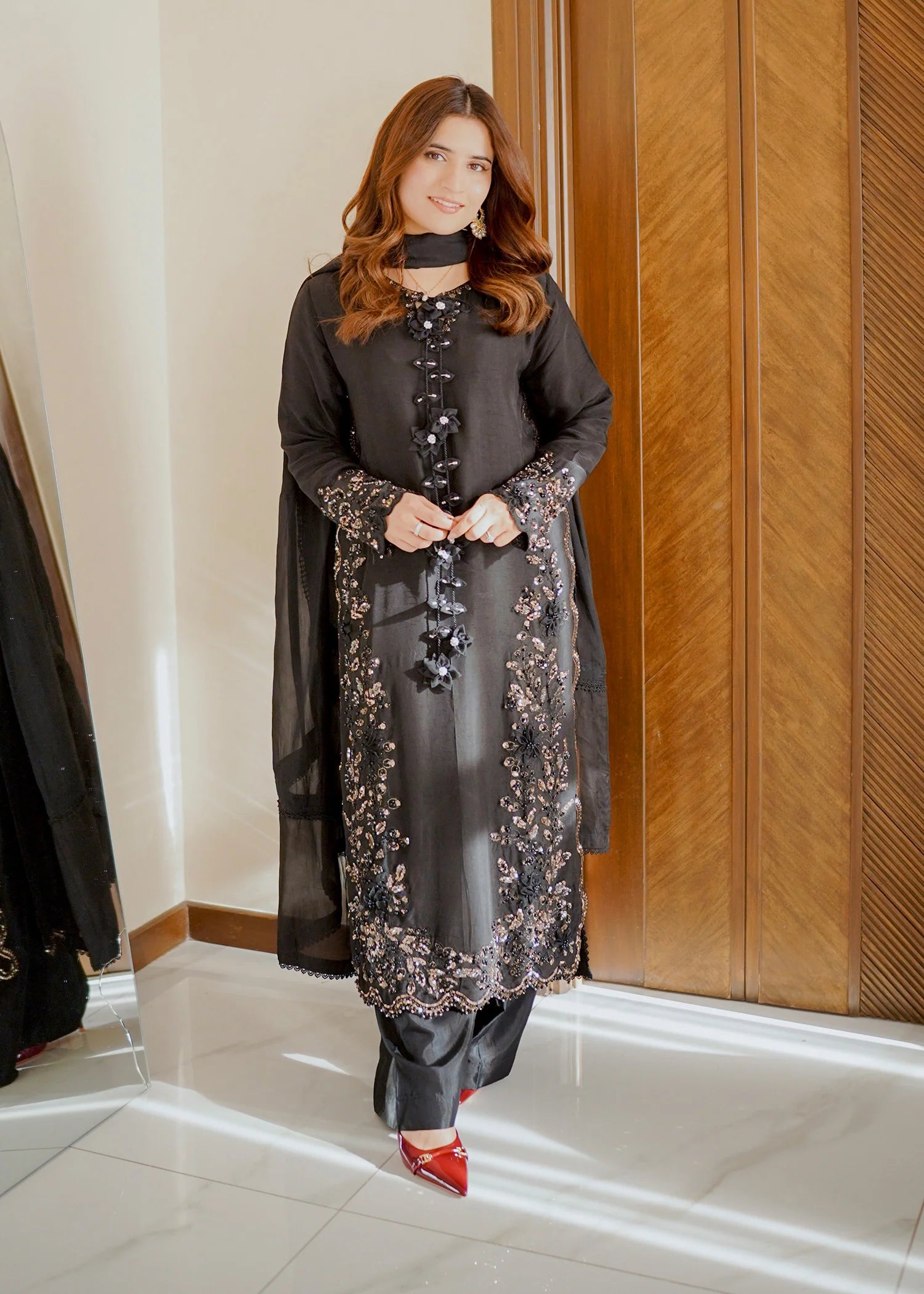 3- Piece Embroidered Raw Silk Suit