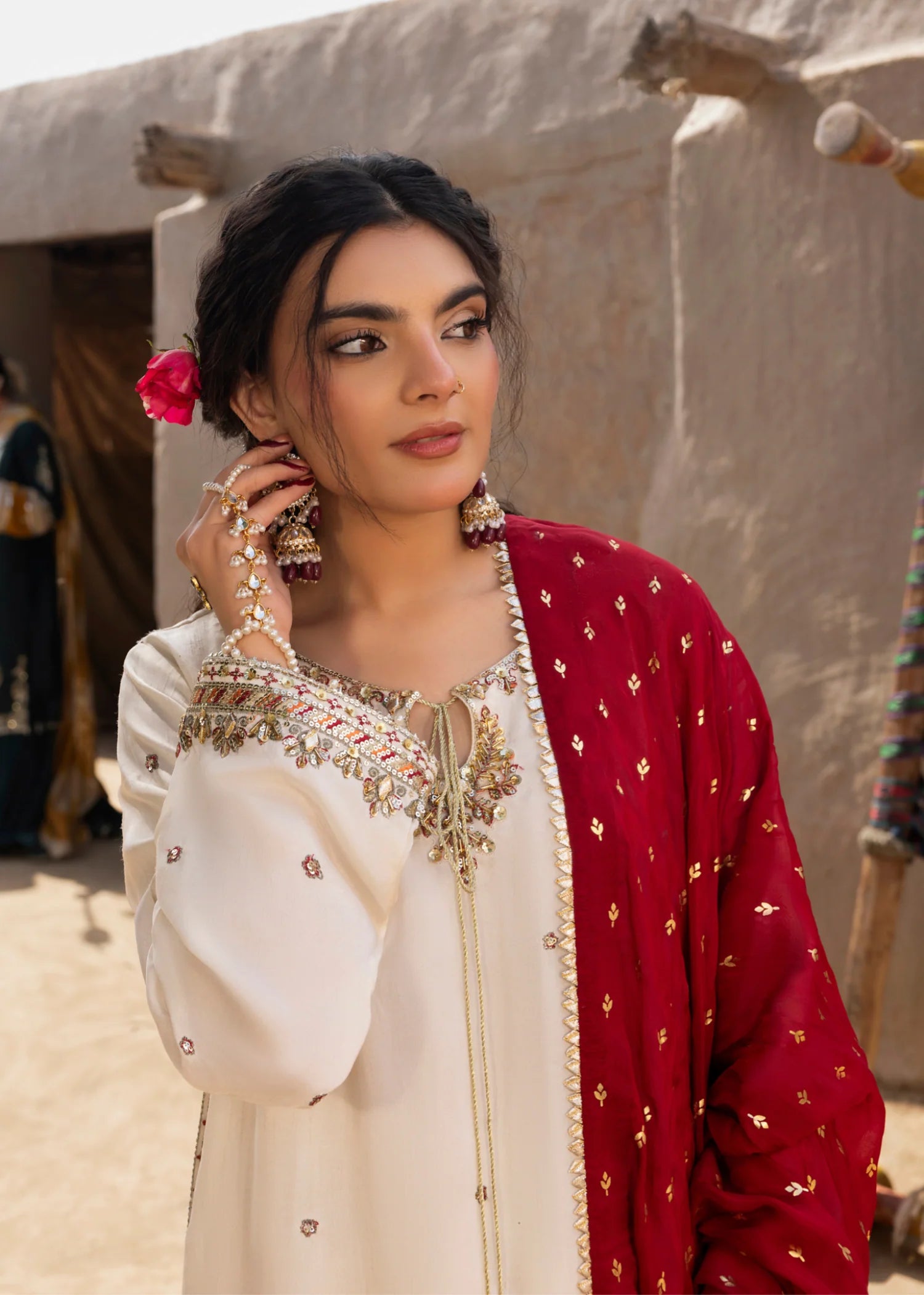 3- Piece Embroidered Raw Silk Festive Suit