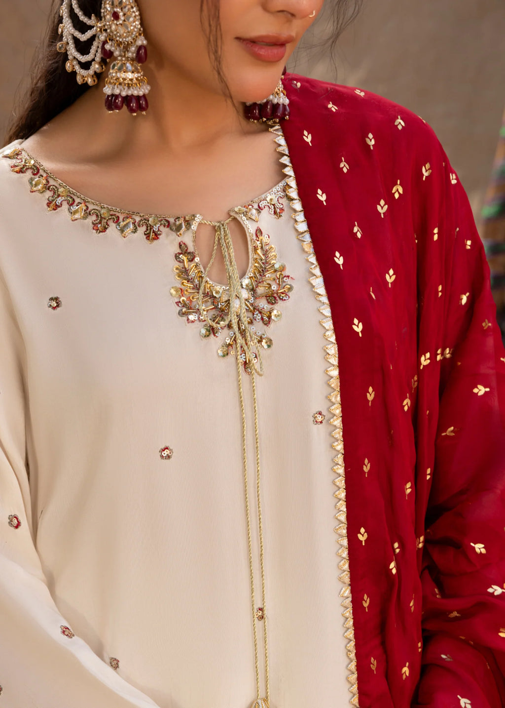 3- Piece Embroidered Raw Silk Festive Suit