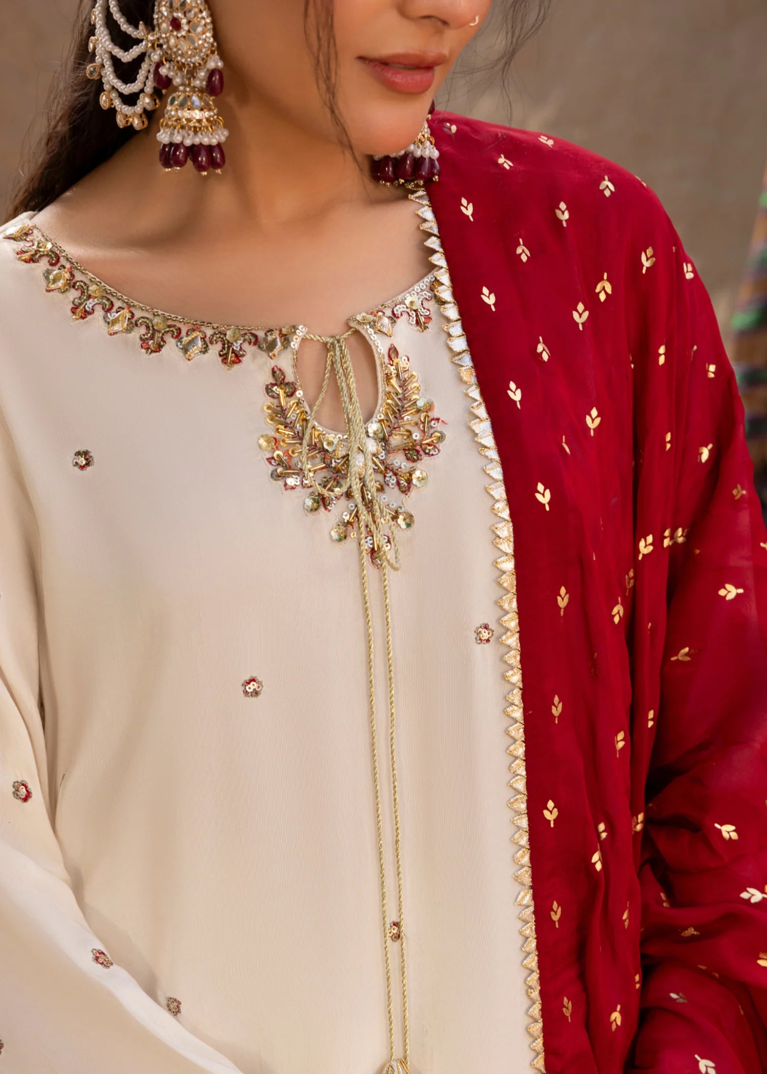 3- Piece Embroidered Raw Silk Festive Suit