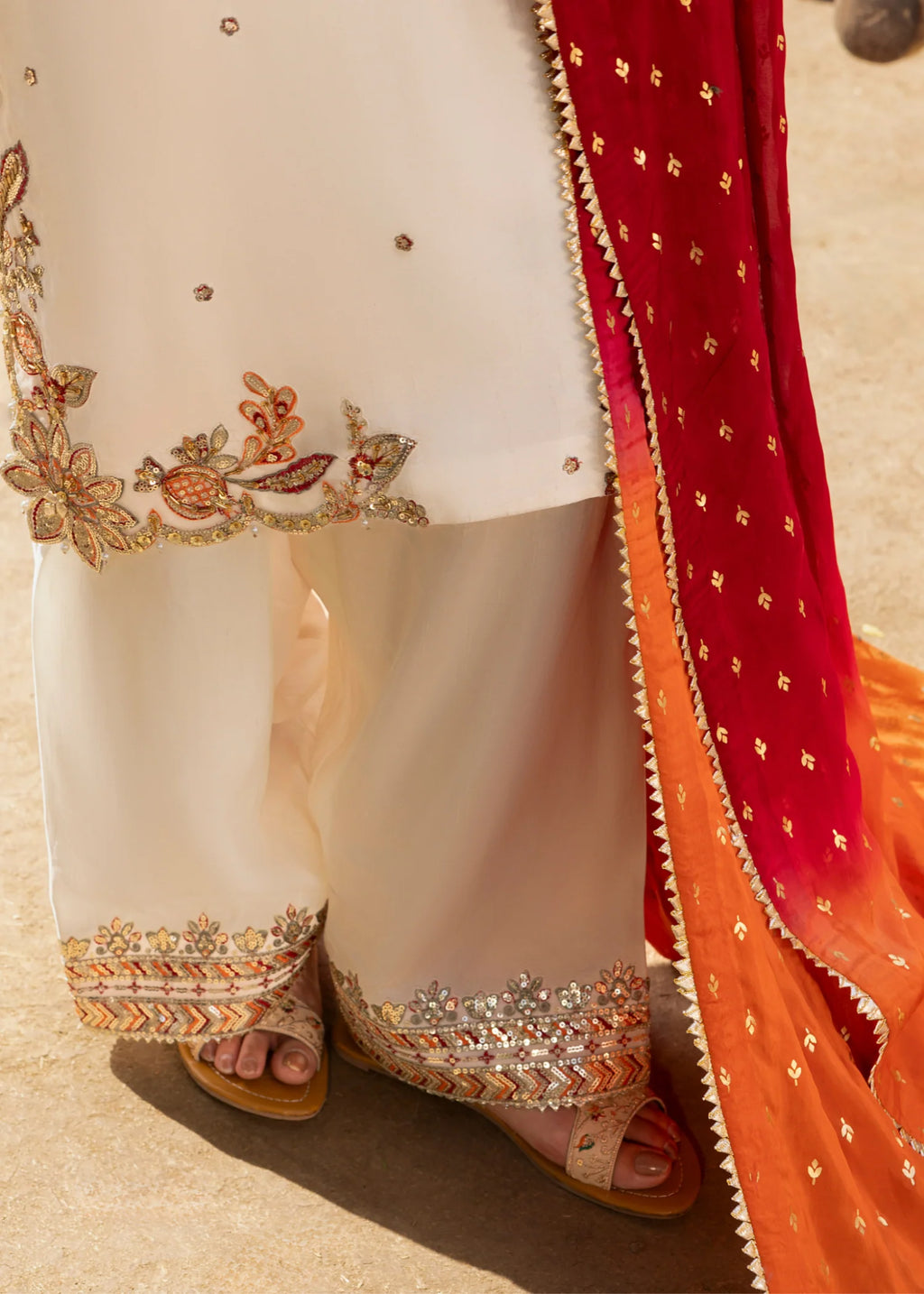 3- Piece Embroidered Raw Silk Festive Suit