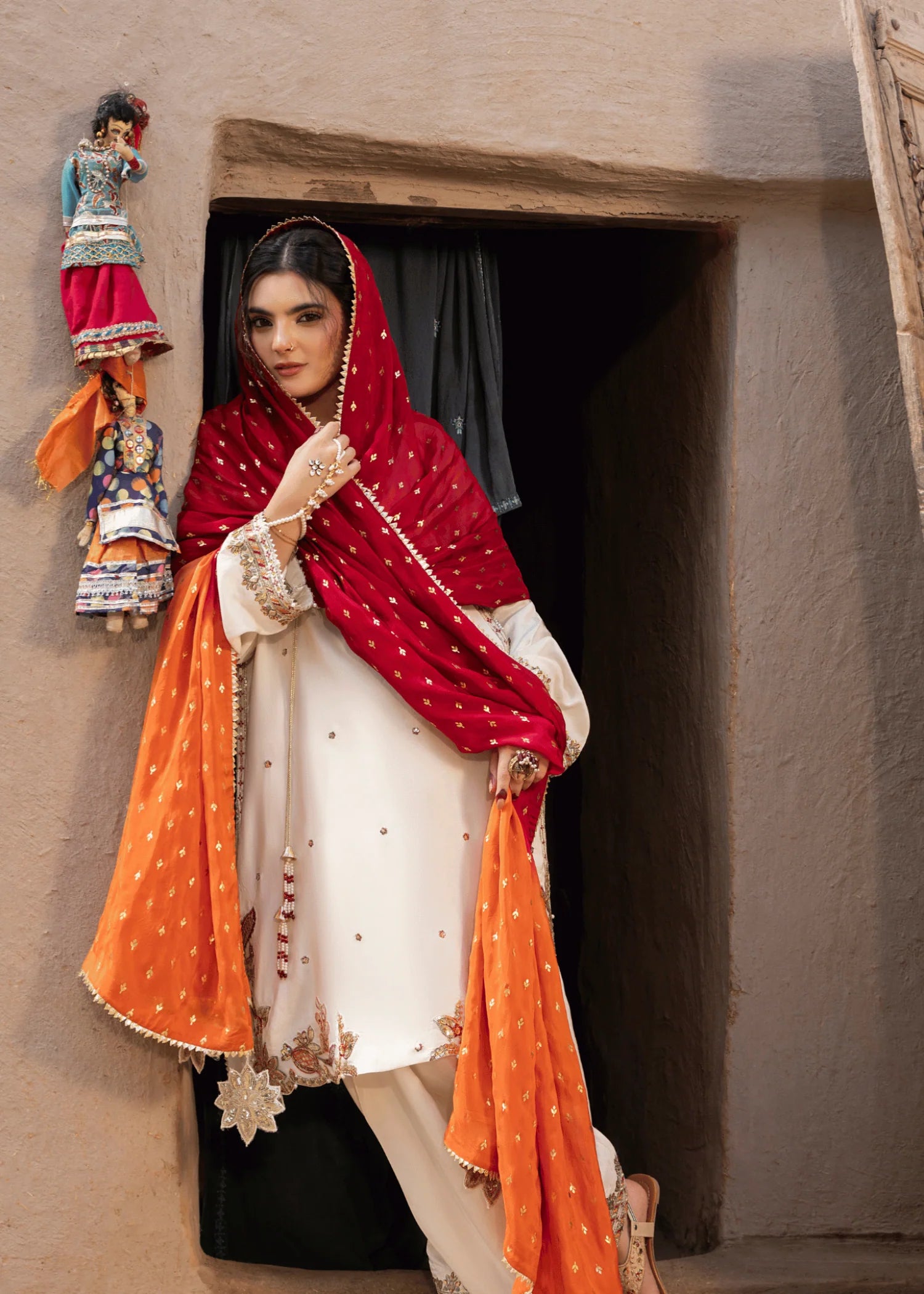 3- Piece Embroidered Raw Silk Festive Suit