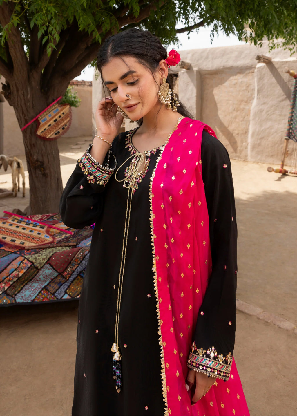 3- Piece Embroidered Raw Silk Suit