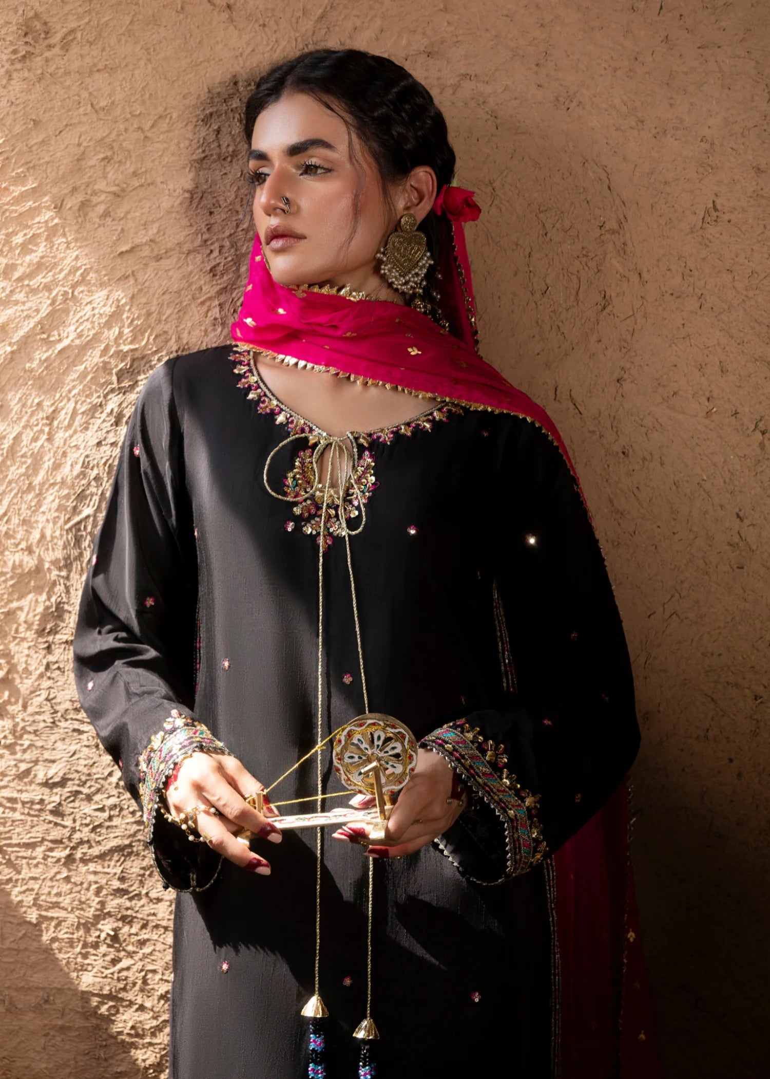 3- Piece Embroidered Raw Silk Suit