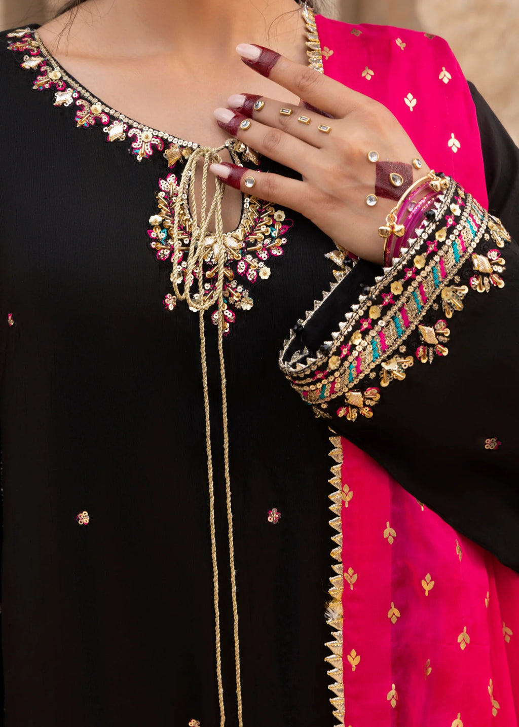 3- Piece Embroidered Raw Silk Suit