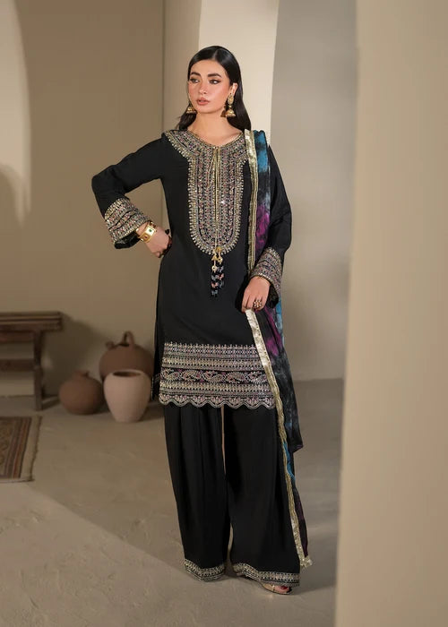 3- Piece Embroidered Raw Silk Suit