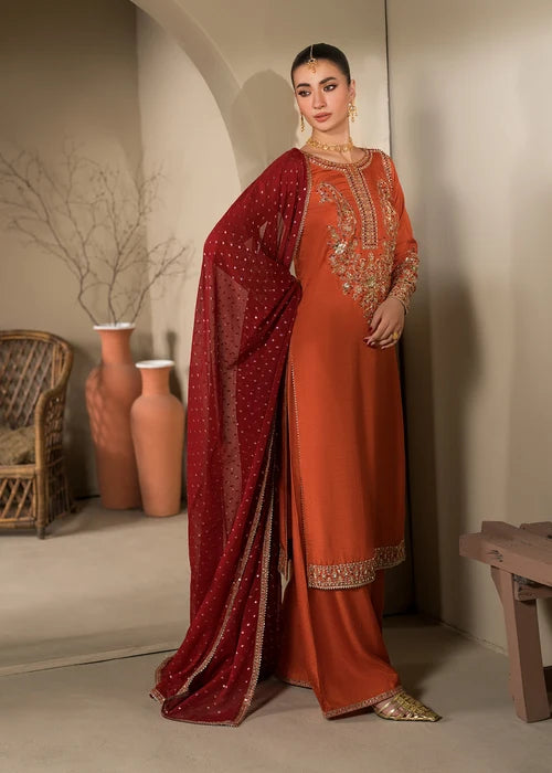 3- Piece Embroidered Raw Silk Suit