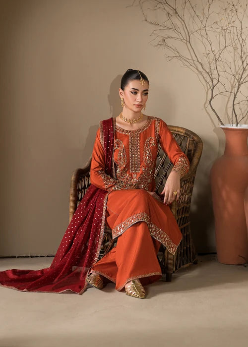 3- Piece Embroidered Raw Silk Suit