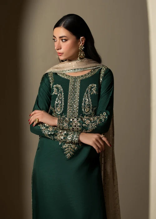 3- Piece Embroidered Raw Silk Suit