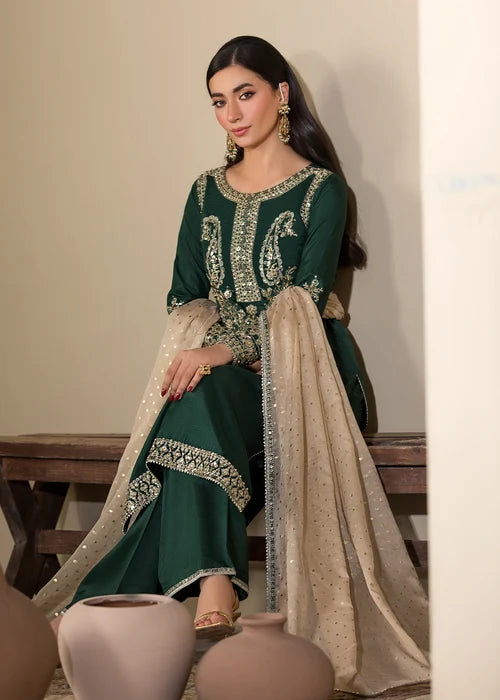 3- Piece Embroidered Raw Silk Suit