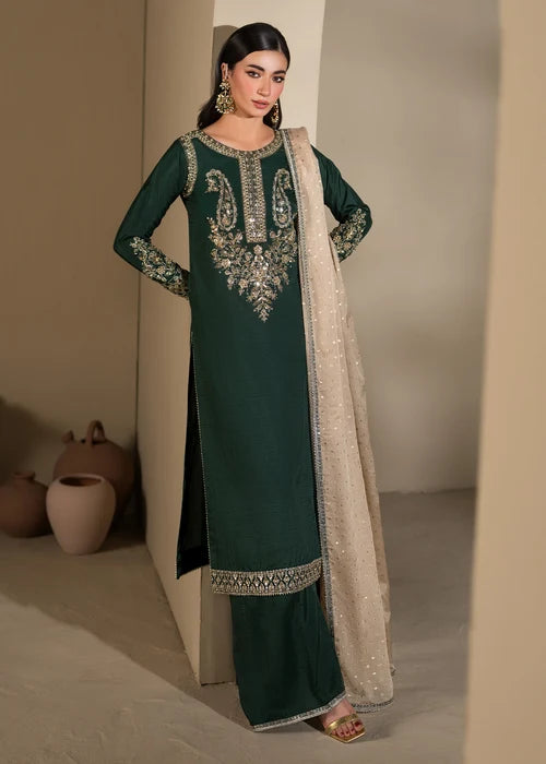 3- Piece Embroidered Raw Silk Suit