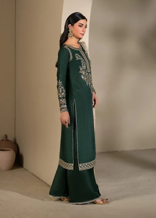 3- Piece Embroidered Raw Silk Suit