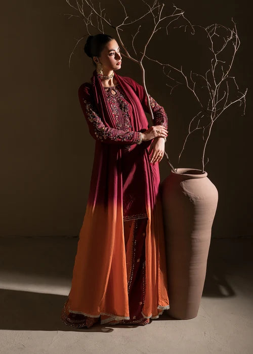 3- Piece Embroidered Raw Silk Suit