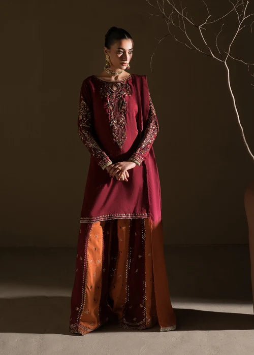 3- Piece Embroidered Raw Silk Suit