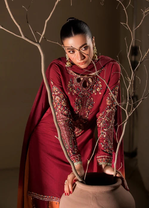 3- Piece Embroidered Raw Silk Suit