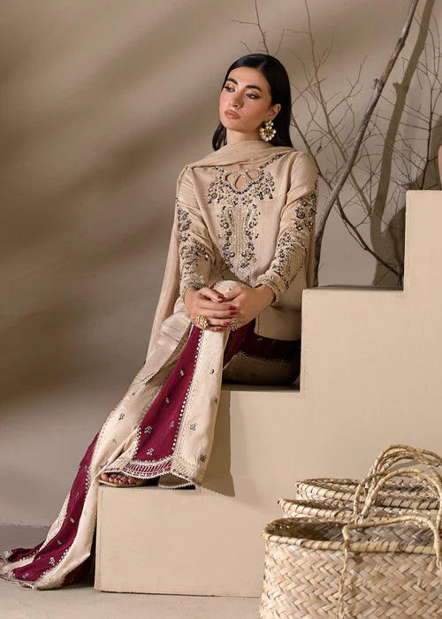 3- Piece Embroidered Raw Silk Suit
