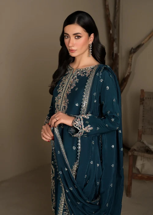 3- Piece Embroidered Raw Silk Suit