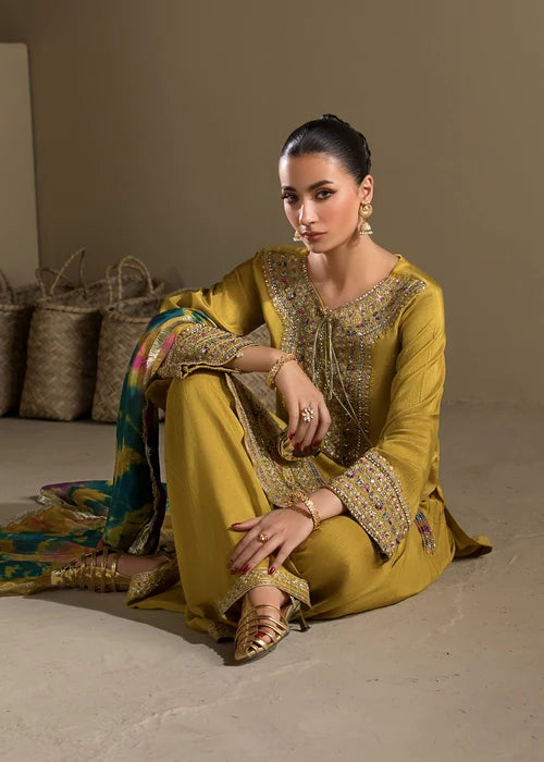 3- Piece Embroidered Raw Silk Suit