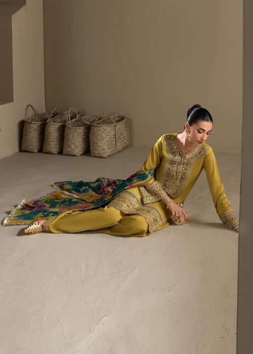 3- Piece Embroidered Raw Silk Suit