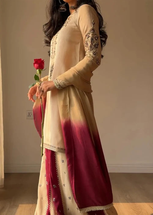 3- Piece Embroidered Raw Silk Suit