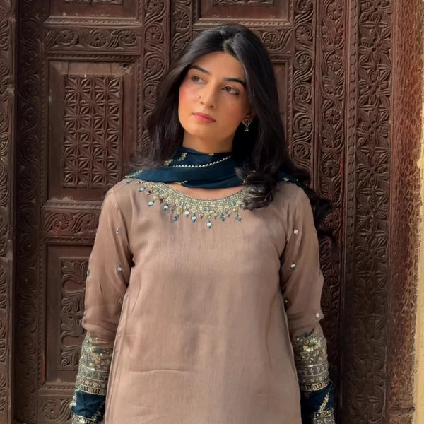 3- Piece Embroidered Raw Silk Suit