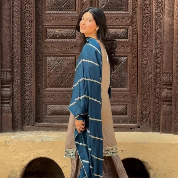 3- Piece Embroidered Raw Silk Suit