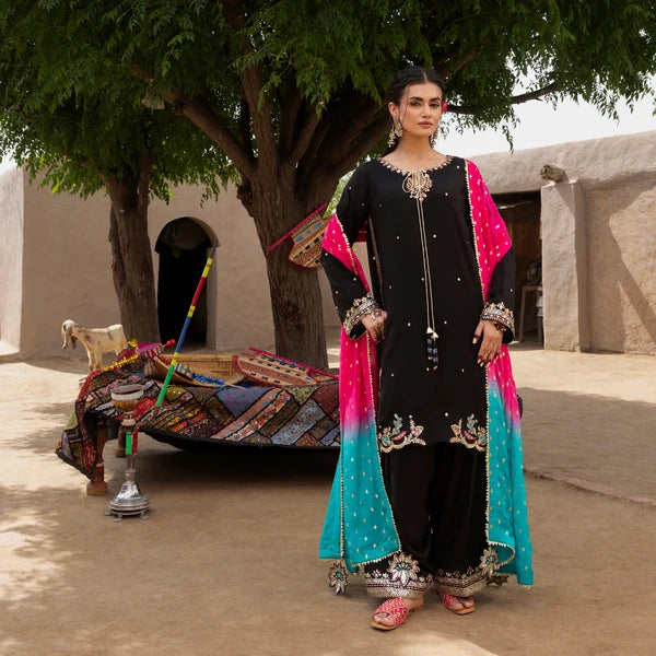 3- Piece Embroidered Raw Silk Suit