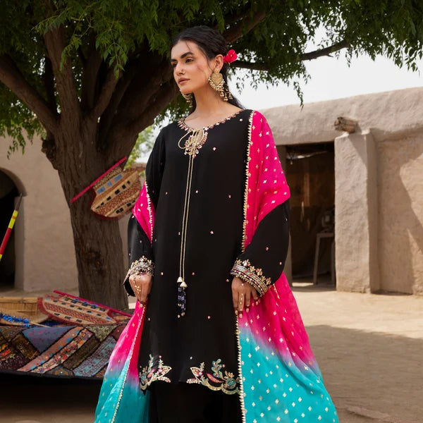 3- Piece Embroidered Raw Silk Suit