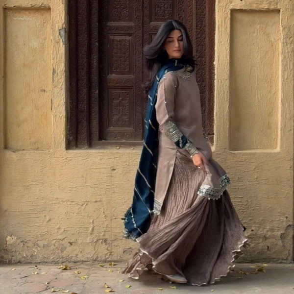 3- Piece Embroidered Raw Silk Suit