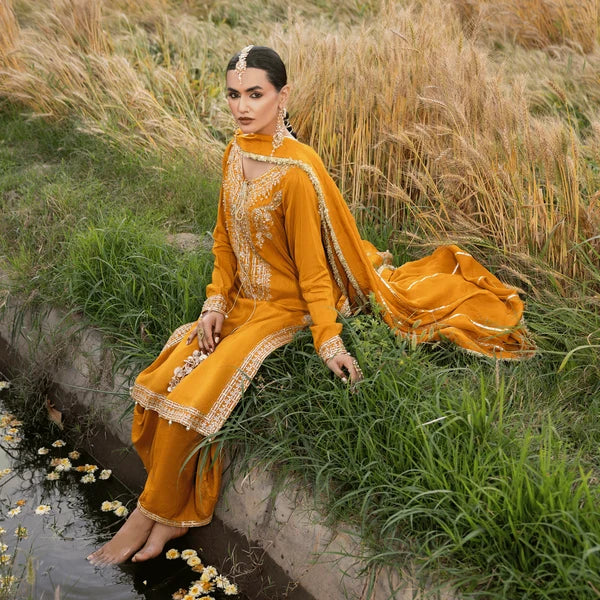 3- Piece Embroidered Raw Silk Suit