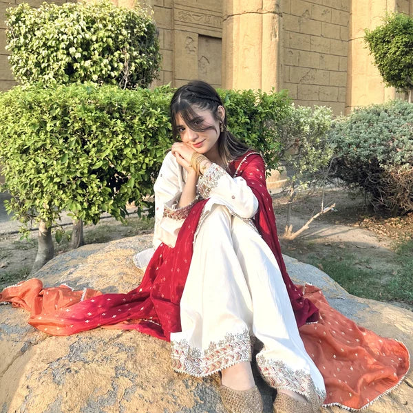 3- Piece Embroidered Raw Silk Suit