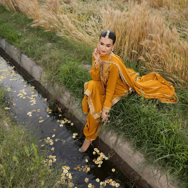 3- Piece Embroidered Raw Silk Suit