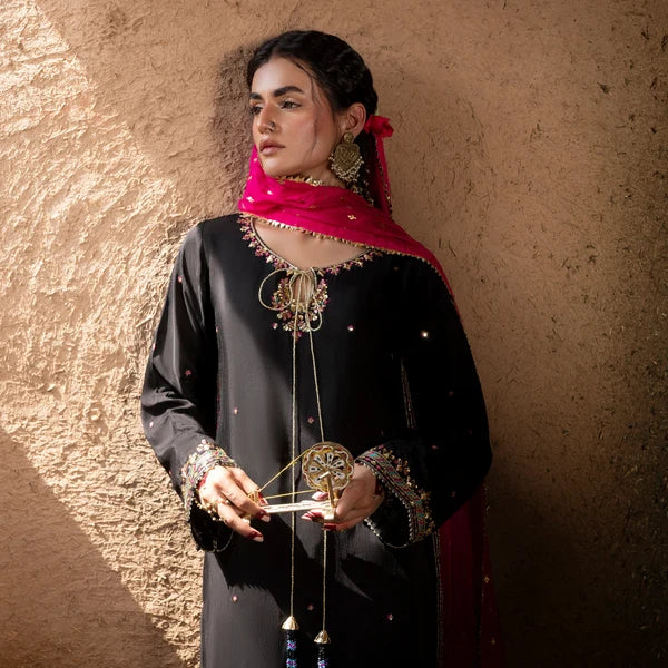 3- Piece Embroidered Raw Silk Suit