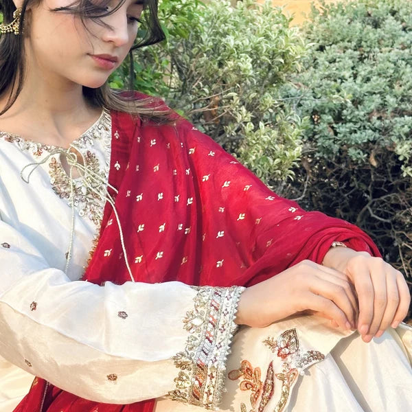 3- Piece Embroidered Raw Silk Suit