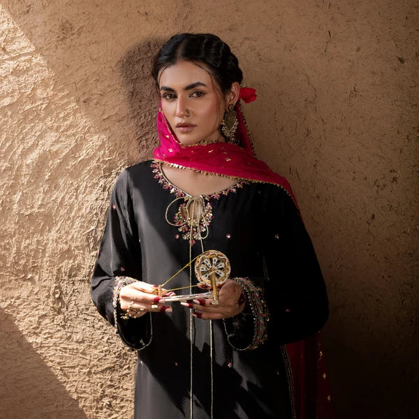 3- Piece Embroidered Raw Silk Suit