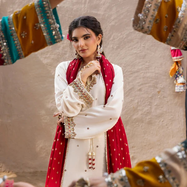 3- Piece Embroidered Raw Silk Suit