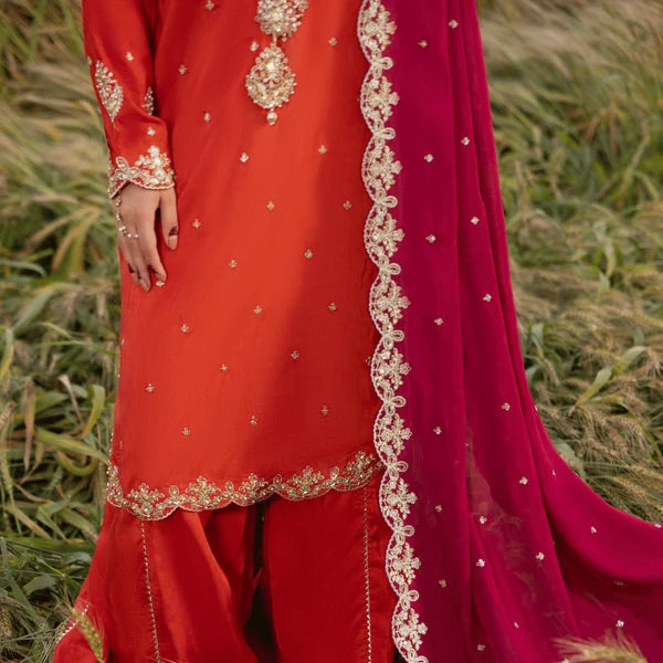 3- Piece Embroidered Raw Silk Suit