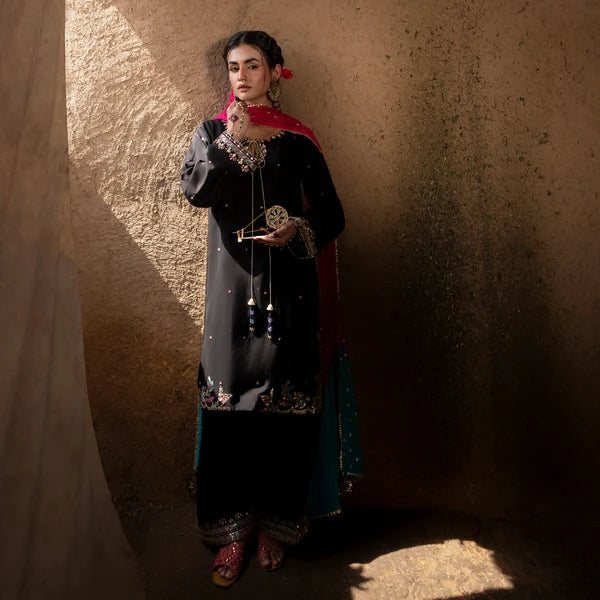 3- Piece Embroidered Raw Silk Suit