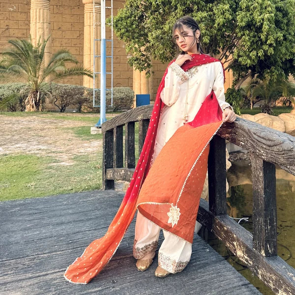 3- Piece Embroidered Raw Silk Suit