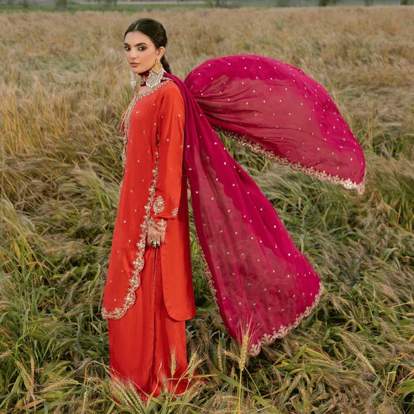 3- Piece Embroidered Raw Silk Suit