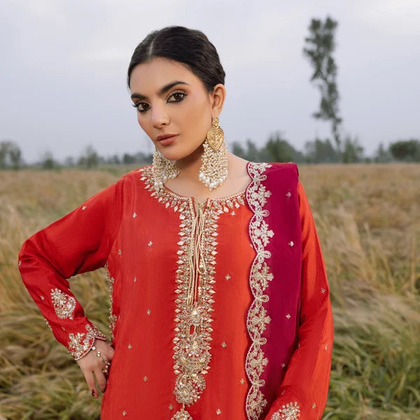 3- Piece Embroidered Raw Silk Suit