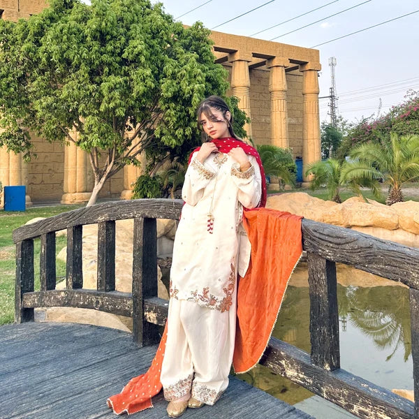 3- Piece Embroidered Raw Silk Suit