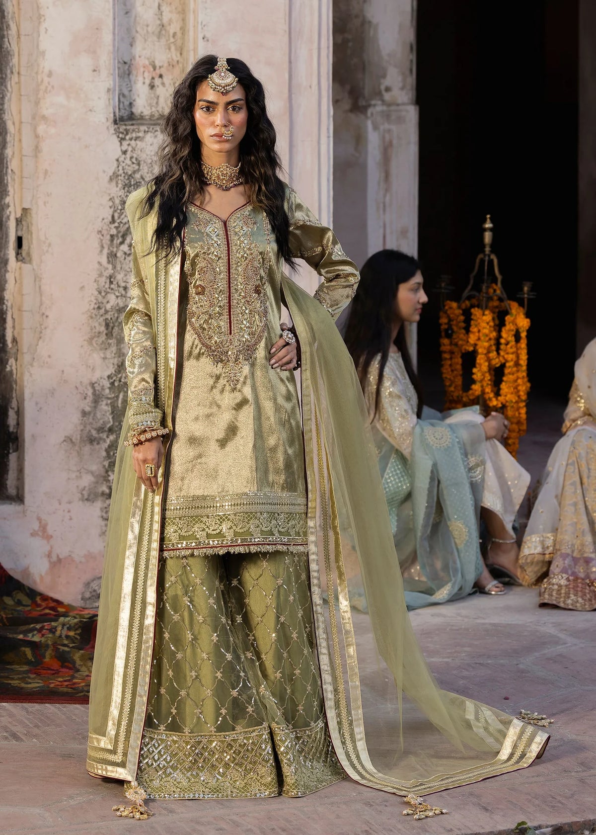 3- Piece Embroidered Raw Silk Suits
