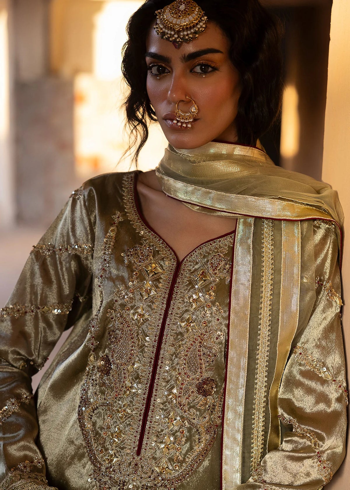 3- Piece Embroidered Raw Silk Suits
