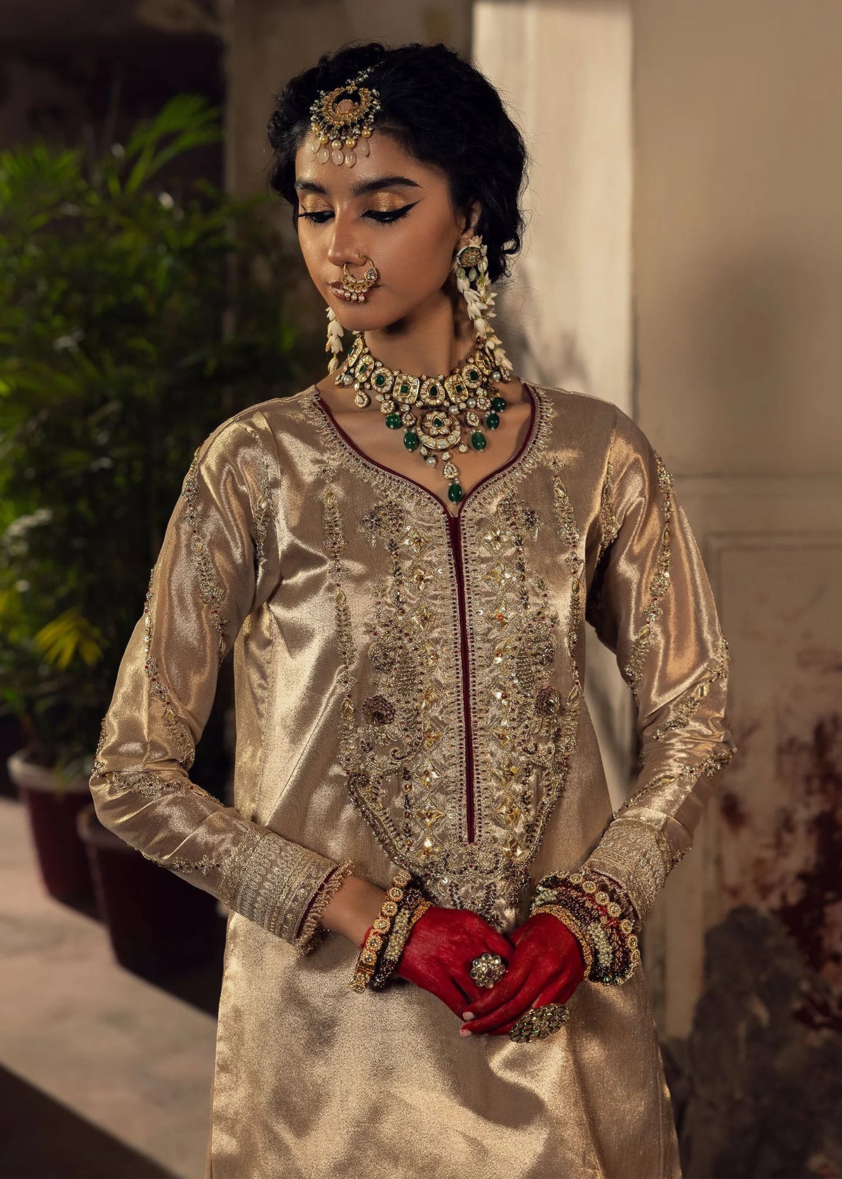 3- Piece Embroidered Raw Silk Suits