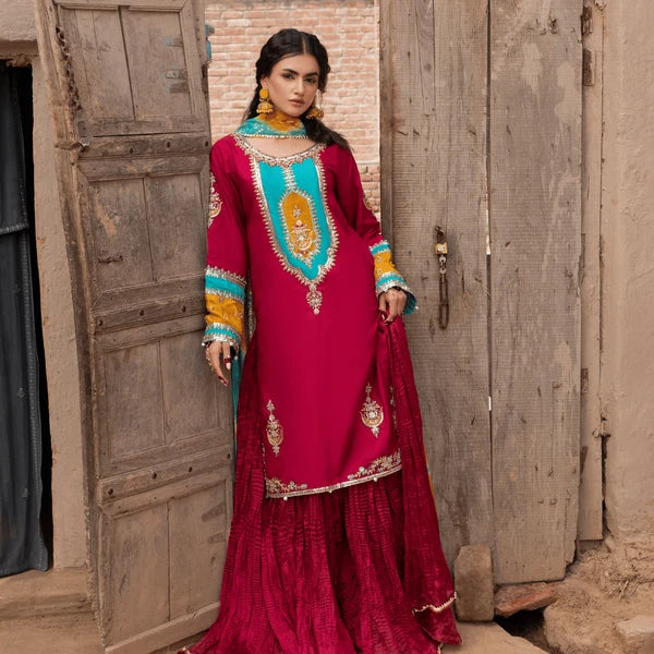 3- Piece Embroidered Raw Silk Suit