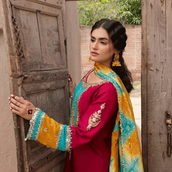 3- Piece Embroidered Raw Silk Suit