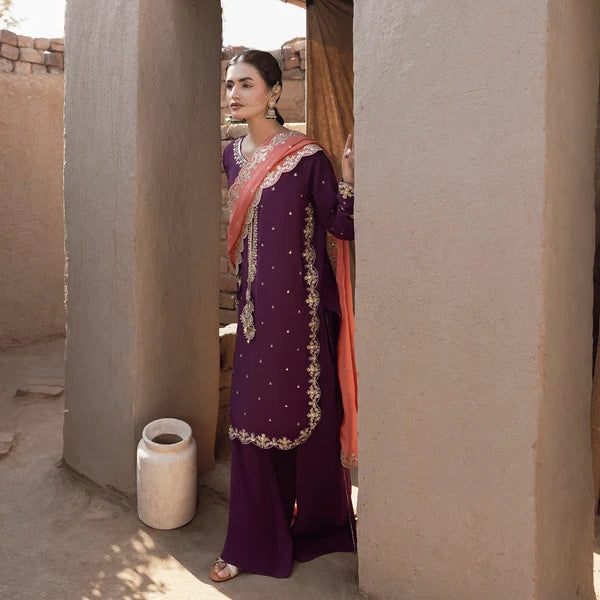 3- Piece Embroidered Raw Silk Suit