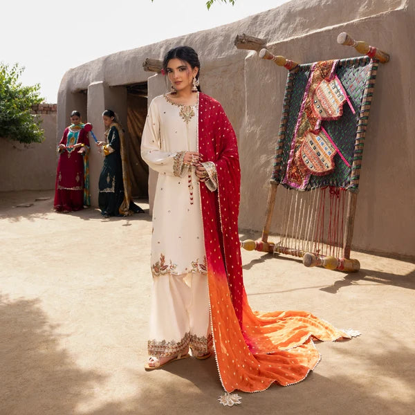 3- Piece Embroidered Raw Silk Suit