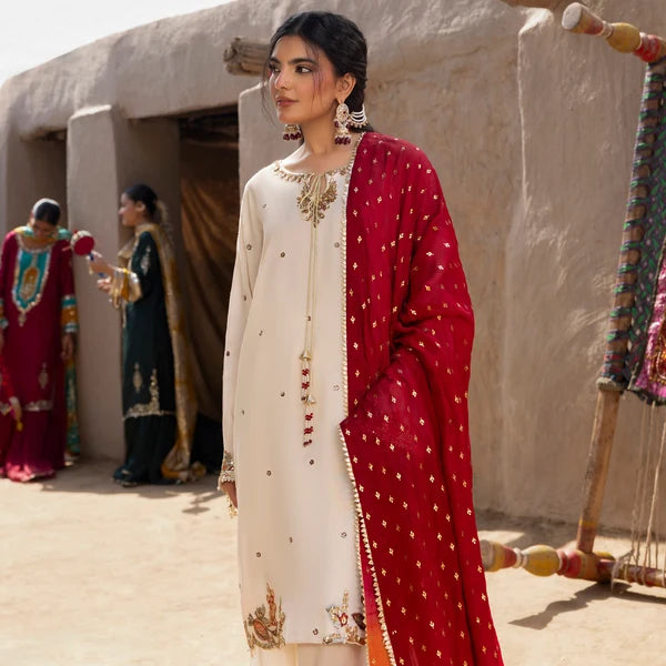 3- Piece Embroidered Raw Silk Suit
